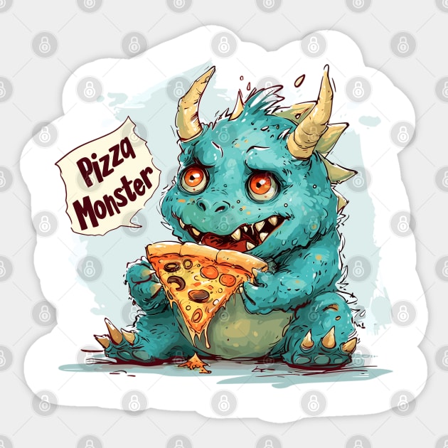 Cute Pizza Eating Monster Sticker by Obotan Mmienu